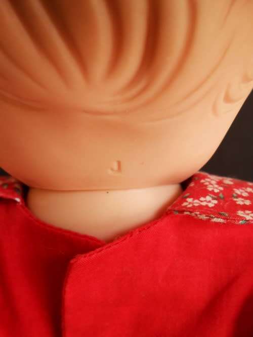 Vintage 1950 1960 s Rubber and vinyl Baby doll J Cey with molded hair 44 cm