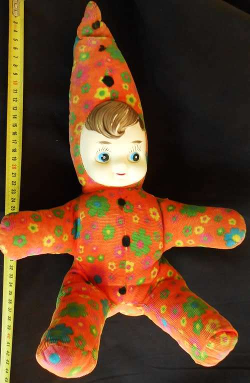 Collectable Vintage stuffed doll with rubber face and pixie look