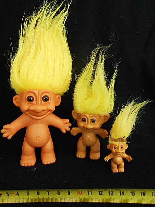 collectable vintage troll dolls set of three with yellow hair