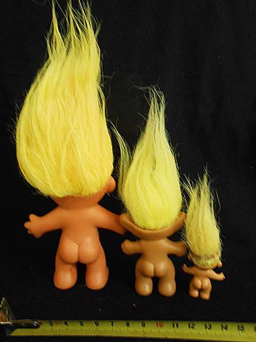 collectable vintage troll dolls set of three with yellow hair