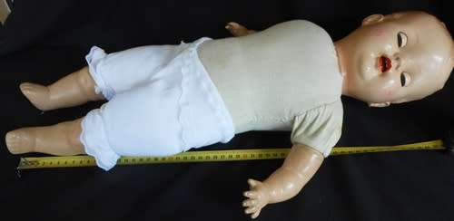 large vintage collectable composition doll with hard plastic head 55 cm long