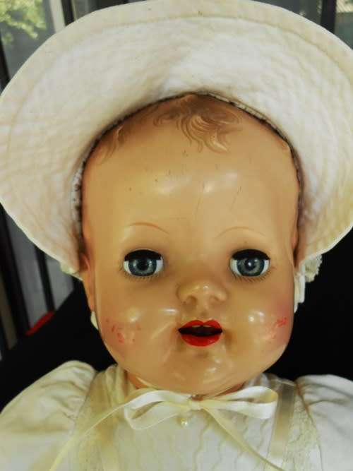 large vintage collectable composition doll with hard plastic head 55 cm long