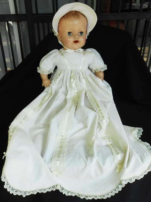 large vintage collectable composition doll with hard plastic head 55 cm long