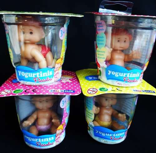 Collectable small dolls Yogurtinis Piccolini with diaper in yogurt tub 4 dolls set 1