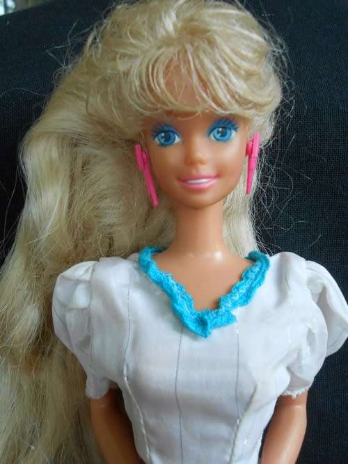 very collectible Totally Hair Barbie (1991) dressed as a bride/bridesmaid in beautiful condition