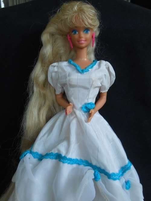 very collectible Totally Hair Barbie (1991) dressed as a bride/bridesmaid in beautiful condition