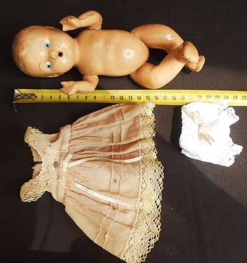 Collectable Vintage small composition doll from 1940 s in pretty dress
