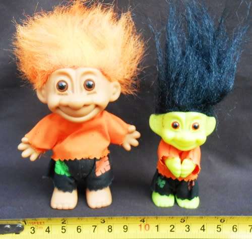 Two Collectable vintage Troll dolls in Halloween  outfits