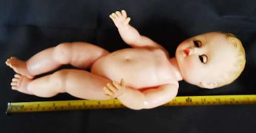 Vintage 1950s Vinyl Rubber 16" Baby Doll Sleep Eyes Posable Toy in New Clothes