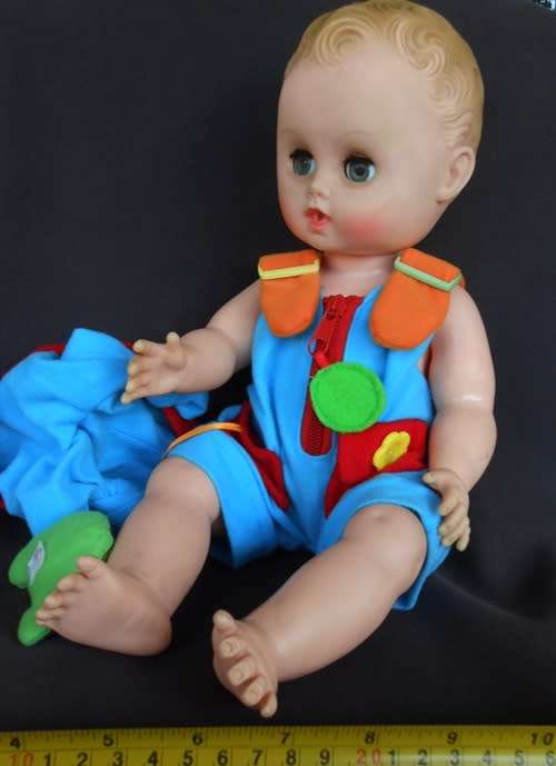 Vintage 1950s Vinyl Rubber 16" Baby Doll Sleep Eyes Posable Toy in New Clothes