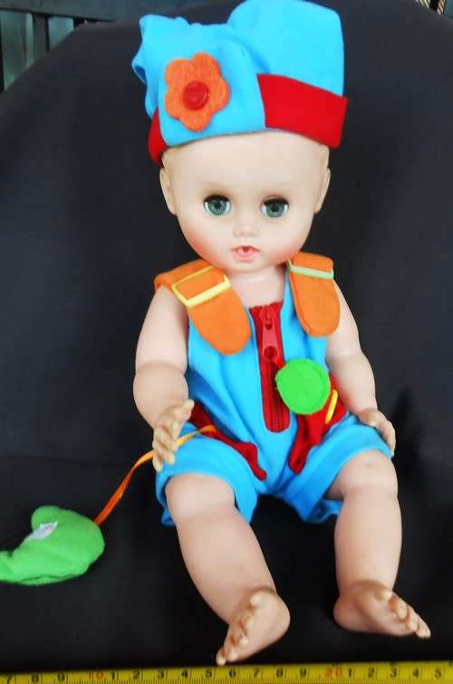 Vintage 1950s Vinyl Rubber 16" Baby Doll Sleep Eyes Posable Toy in New Clothes