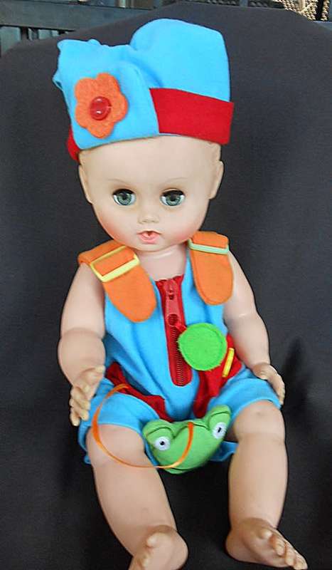 Vintage 1950s Vinyl Rubber 16" Baby Doll Sleep Eyes Posable Toy in New Clothes