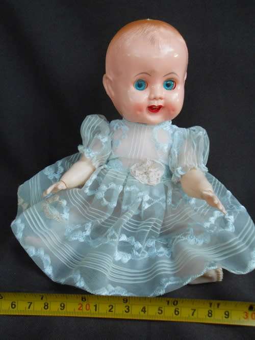 Small Vintage Evergreen Baby Doll - Sleep Eyed Hard Plastic -Moving Limbs original dress from 1950 s