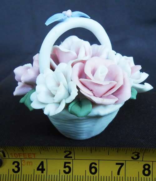 Denton China Posy. Small Porcelain `Fancy`  Basket with Flowers. Made in England