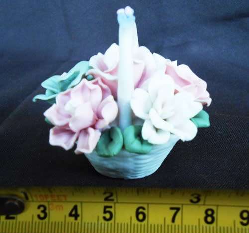 Denton China Posy. Small Porcelain `Fancy`  Basket with Flowers. Made in England