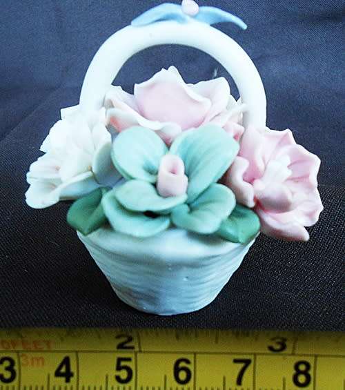 Denton China Posy. Small Porcelain `Fancy`  Basket with Flowers. Made in England