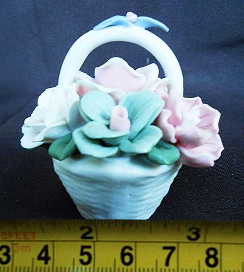 Denton China Posy. Small Porcelain `Fancy`  Basket with Flowers. Made in England