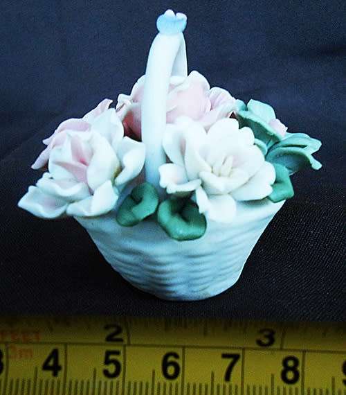 Denton China Posy. Small Porcelain `Fancy`  Basket with Flowers. Made in England