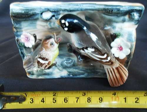 Vintage Kitsch Retro Vase/ Planter with Relief Birds