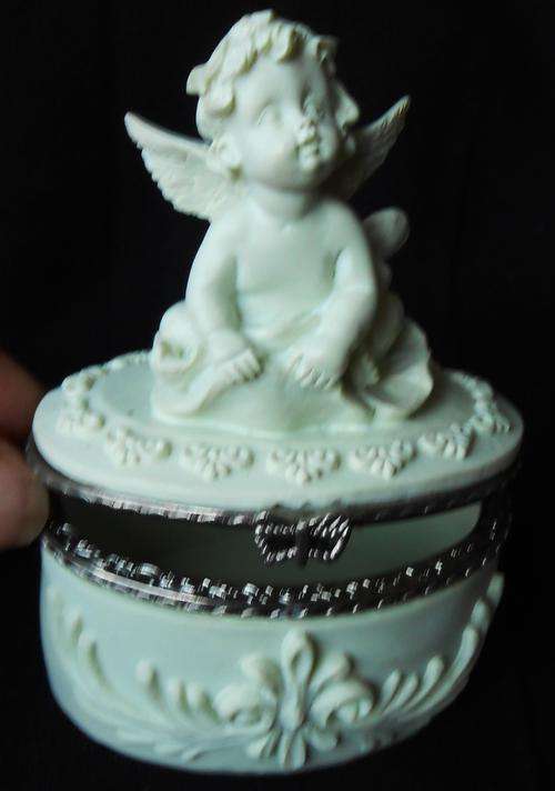 Small Resin Ornamental Container/Pill Box With Angel Figurine