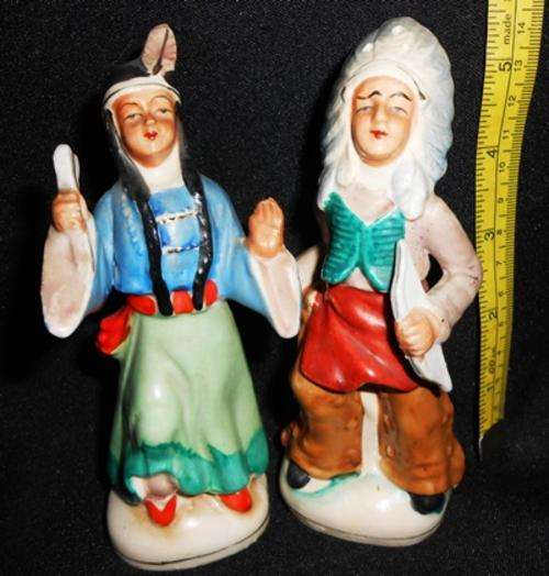 Vintage Collectable Salt and Pepper Set Porcelain Figurines American Indian