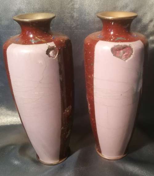 Japanese Meiji Cloisonne Vase Pair