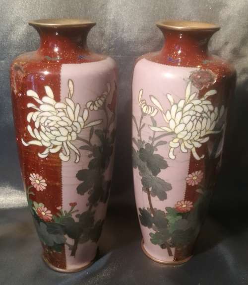 Japanese Meiji Cloisonne Vase Pair