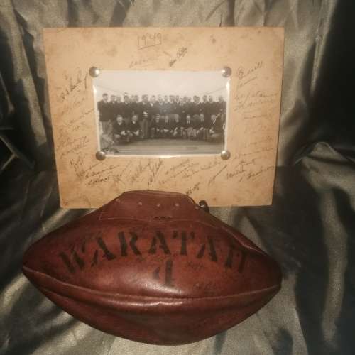 4th Rugby Test New Zealand vsSouth Africa 1949 WARATH Autographed Rugby Ball and Sports Memorabilia