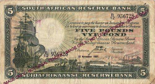 Postmus 5 Pound note. November 1937. 76 years old
