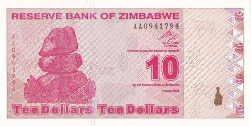 Zim 2009 AA $10 UNC Note