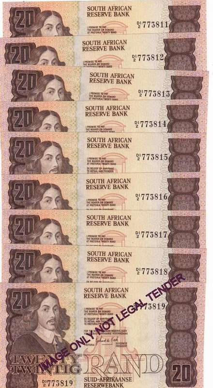 GPC DE KOCK 2ND ISSUE 9 X R20 IN SEQ UNC. BID PER NOTE TO TAKE ALL.