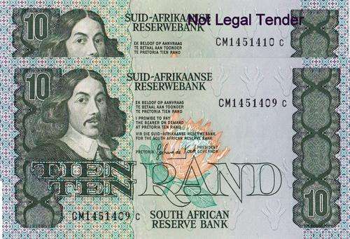 GPC de Kock 3rd Issue 2 x R10 in sequence UNC. One Bid for both.