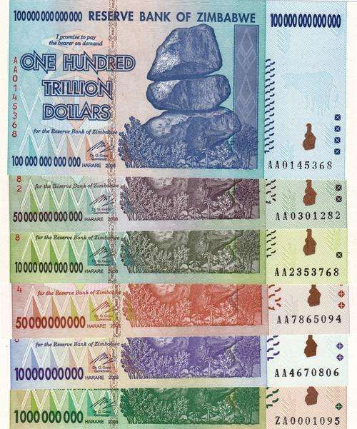Zimbabwe Billion and Trillion notes from 2008. R149.