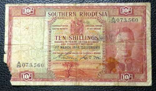 Southern Rhodesia 10 Shillings 1st Mar-1944