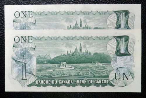 Canada One Dollars x2 in sequence  Lawson Bouey 1973 UNC