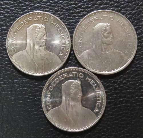 Switzerland 5 Francs 3 x coins