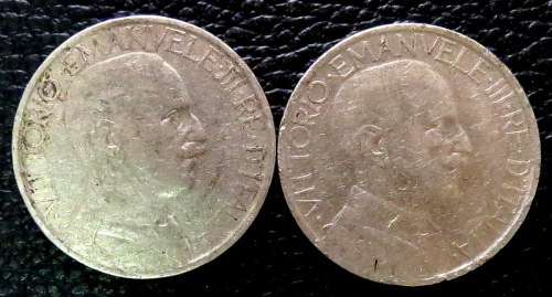 Italy Vittorio Emanuele III 2 LIRE 1924-R and 1925-R