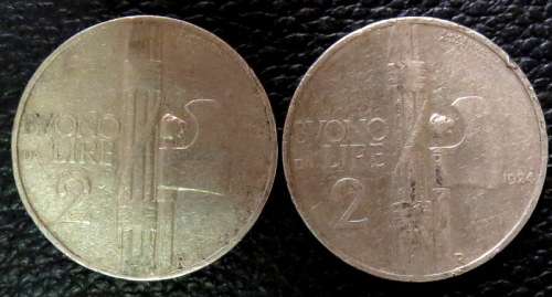 Italy Vittorio Emanuele III 2 LIRE 1924-R and 1925-R