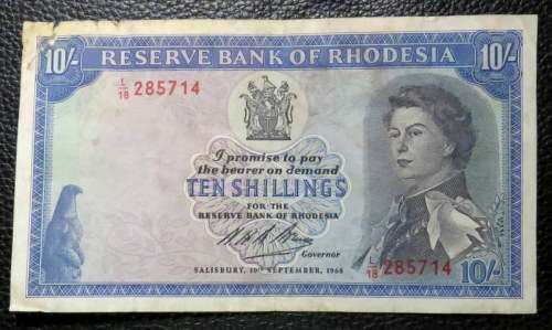 Rhodesia 10 Shillings Banknote 1968
