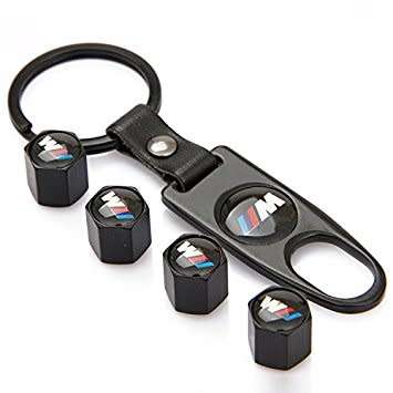 BMW MotorSport MSport Black Tyre Valve Metal Caps and Keychain Set