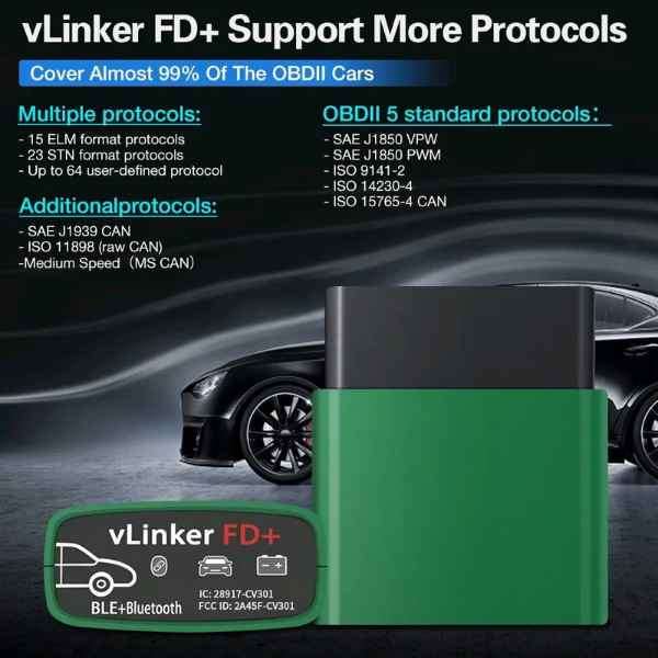 Original Vgate Vlinker FD+ Bluetooth 4.0 OBD2 Adapter for FORSCAN and multiple other apps, R999