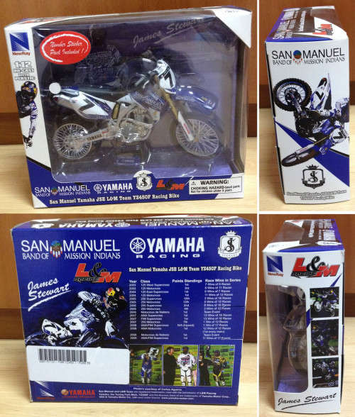 James Stewart San Manuel Yamaha JSE L&M Team YZ450F Motor X Racing Bike - 1:12 scale NewRay toys