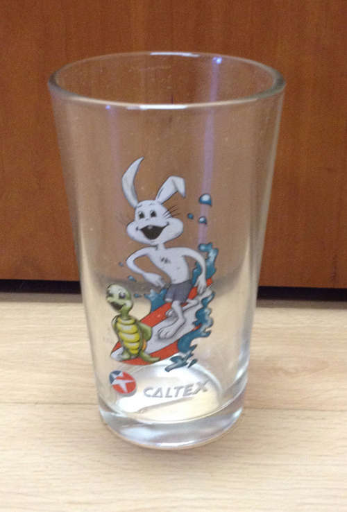 CALTEX THE WHITE RABBIT Surfing Bunny Promotional Glass