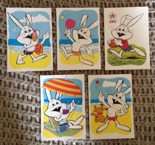 Texaco Caltex WHITE RABBIT lot of 5 STICKERS Early 1970s South Africa exclusive