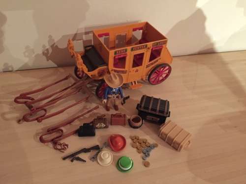PLAYMOBIL 3803 Retired Western St Louis, Reno Denver Stage Coach with Cowboy figure parts lot
