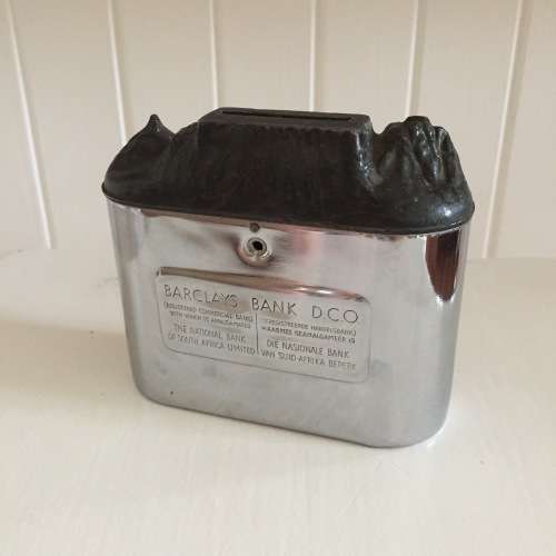 Vintage South Africa Barclays Bank Metal Table Mountain Money Box - 1960s 1950s