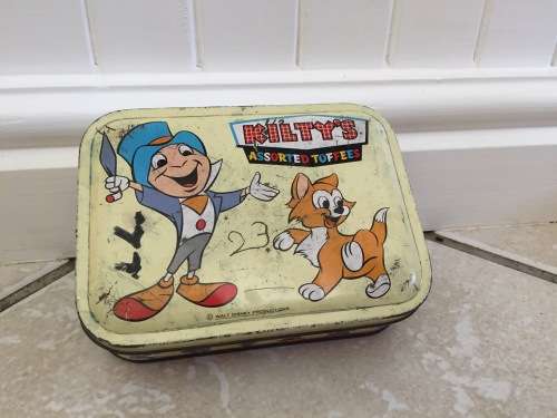 VINTAGE Disney Pinochio Kiltys Assorted Toffees Tin Box 1960s