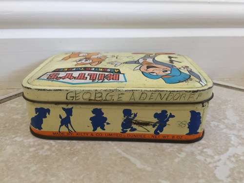 VINTAGE Disney Pinochio Kiltys Assorted Toffees Tin Box 1960s