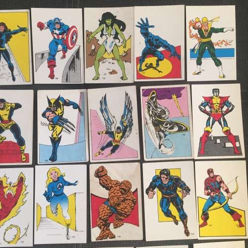 58 cards from DC MARVEL SUPER HEROES SWOP SENSATION 1982 Colin Penn Promotions Durban South Africa