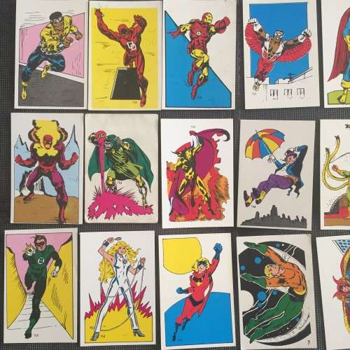 58 cards from DC MARVEL SUPER HEROES SWOP SENSATION 1982 Colin Penn Promotions Durban South Africa